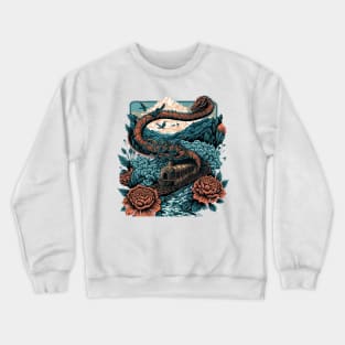 Flying steam train river and crashing waves Crewneck Sweatshirt